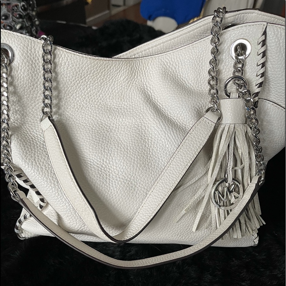 Michael Kors large white leather shoulder bag